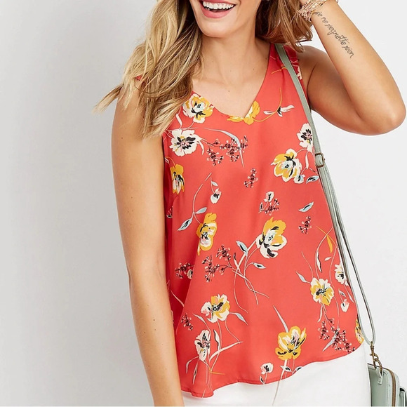 Maurices Tops - Maurice’s ‘Retro Floral V-Neck Tank Pattern Top Blouse Sleeveless Size Small